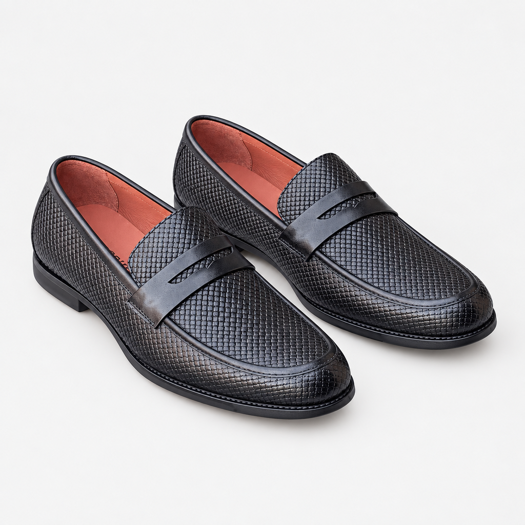 Pair of men's black textured penny loafers