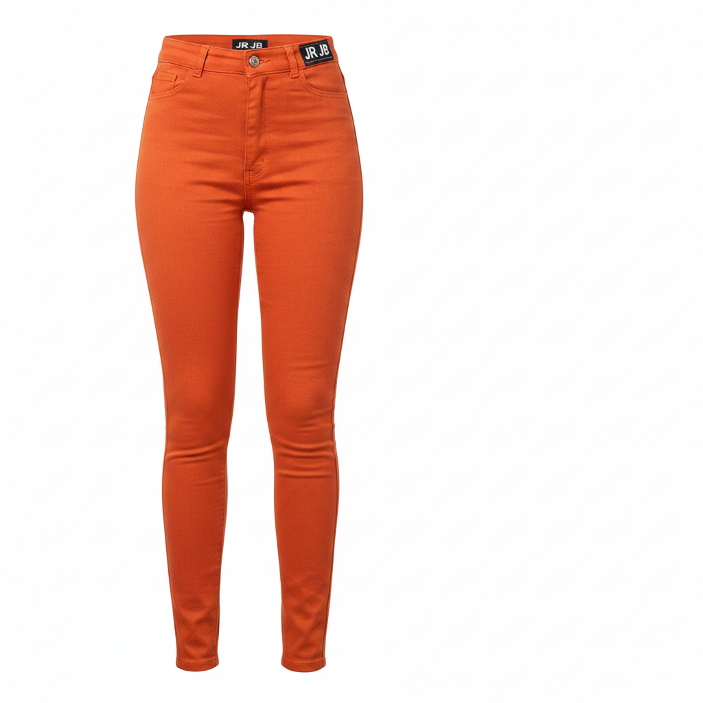 Orange High-Waist Skinny Stretch Jeans – Front Ghost Mannequin