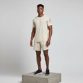Cream Mesh Panel Athletic T-Shirt - Model Shot