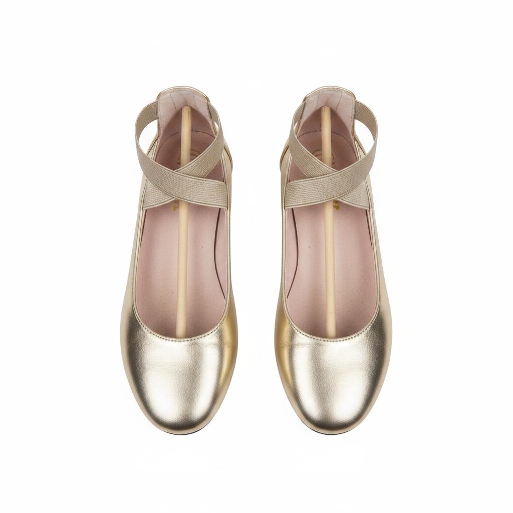 Girls' Gold Metallic Elastic Strap Ballet Flat - Ghost Mannequin