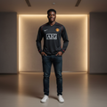 Black Retro Long Sleeve Away Jersey – Model Shot