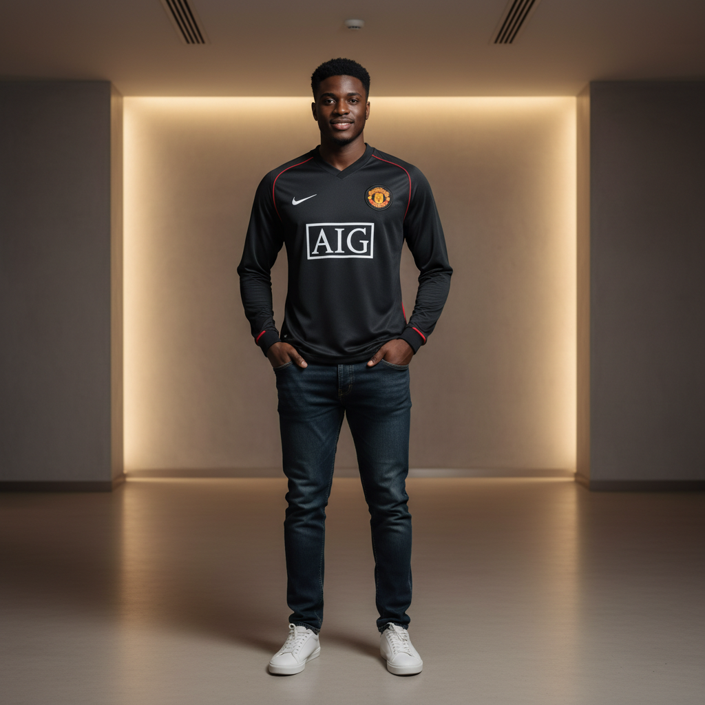 Black Retro Long Sleeve Away Jersey – Model Shot