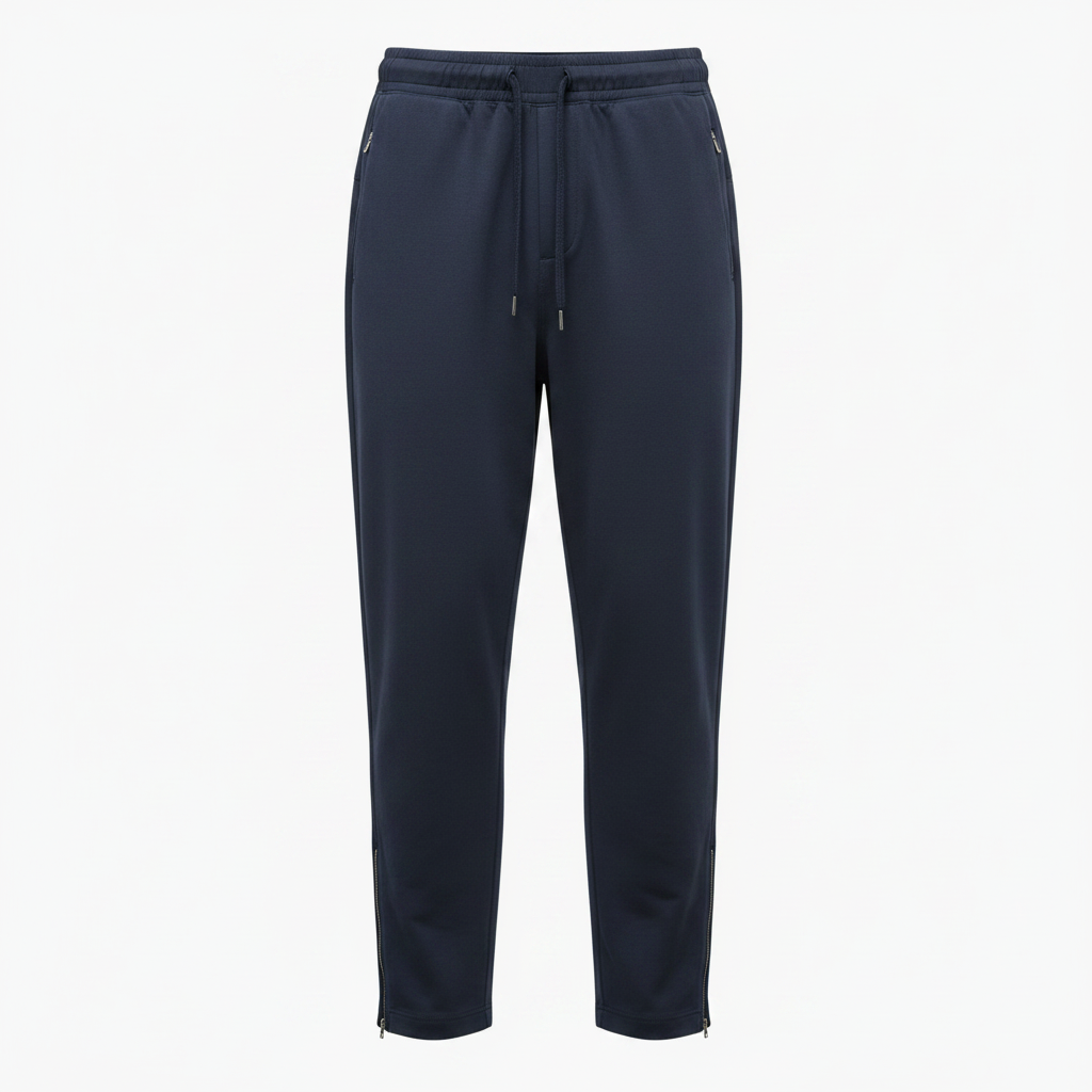 Slate navy relaxed tapered zip-ankle jogger trousers ghost mannequin front view