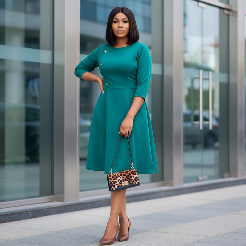 Emerald Poise Midi Dress – Model Shot