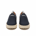 Timberland navy blue lug sole slip-on loafer ghost mannequin product shot, plain white background