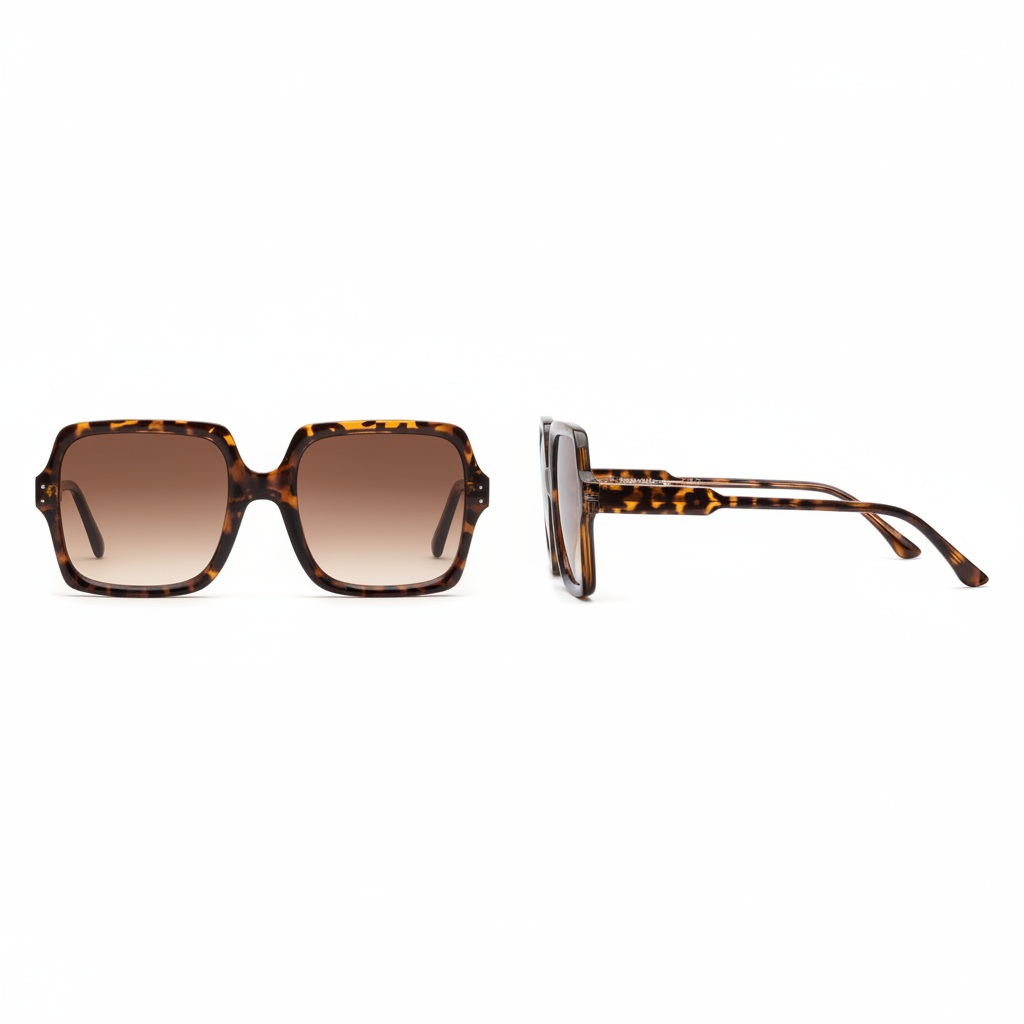 Women's Tortoiseshell Oversized Square Sunglasses – Ghost Mannequin Front and Side View