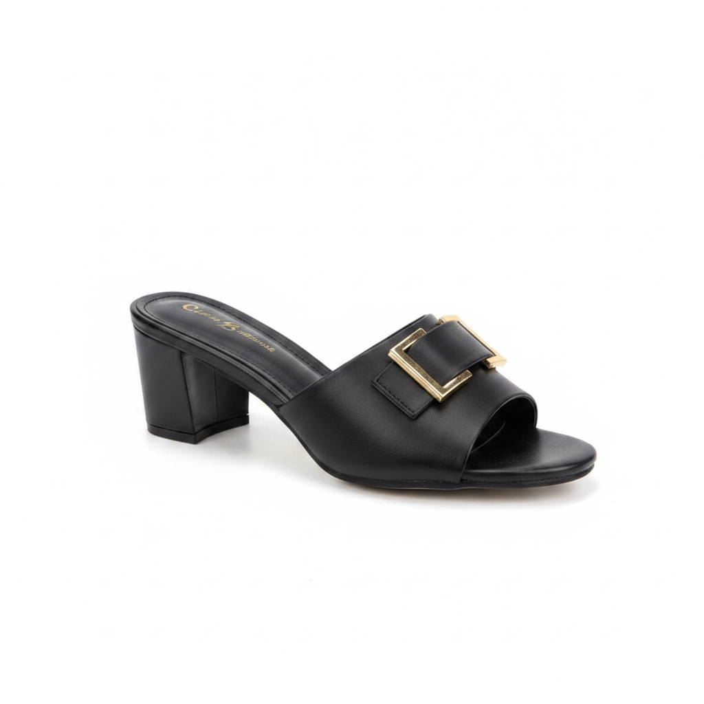 JL-3375 Block Heel Mule Slipper - Black - Ghost Mannequin