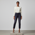 Dark Navy Purple 3/4 Slim-Fit Denim Trousers - Model Front