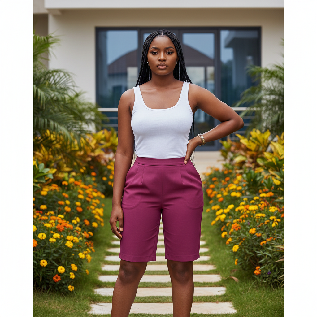 Model shot — Women's Magenta Casual Shorts