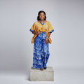 Gold Blue Adire Shirt and Trouser Set – Model Front View