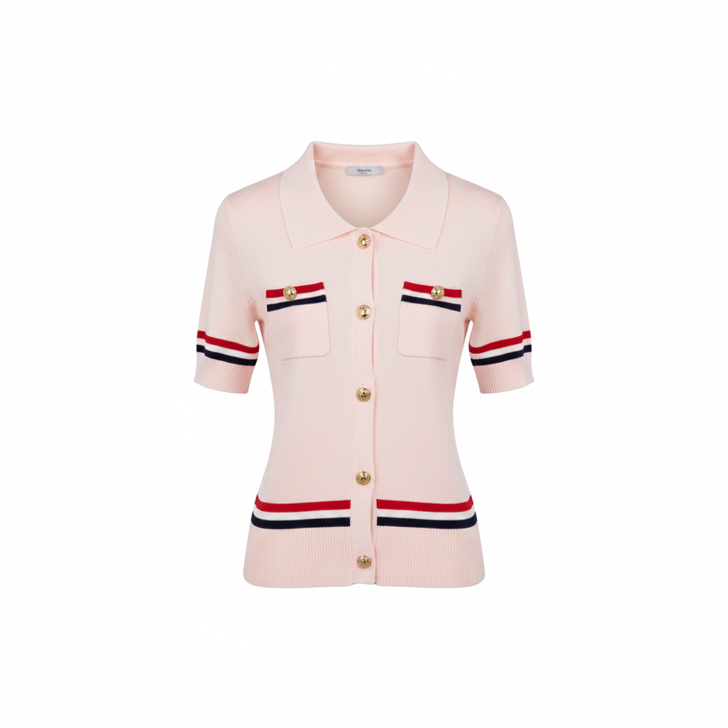 Women's Striped Knit Button-Front Polo Top – Ghost Mannequin Pink