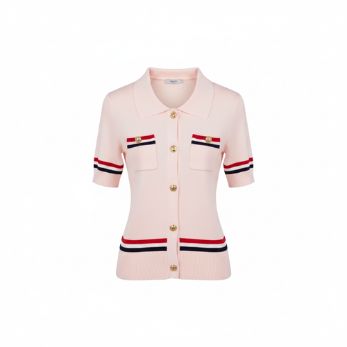 Women's Striped Knit Button-Front Polo Top – Ghost Mannequin Pink