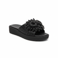 Women's Black Rhinestone Beaded Floral Flat Mule - Ghost Mannequin