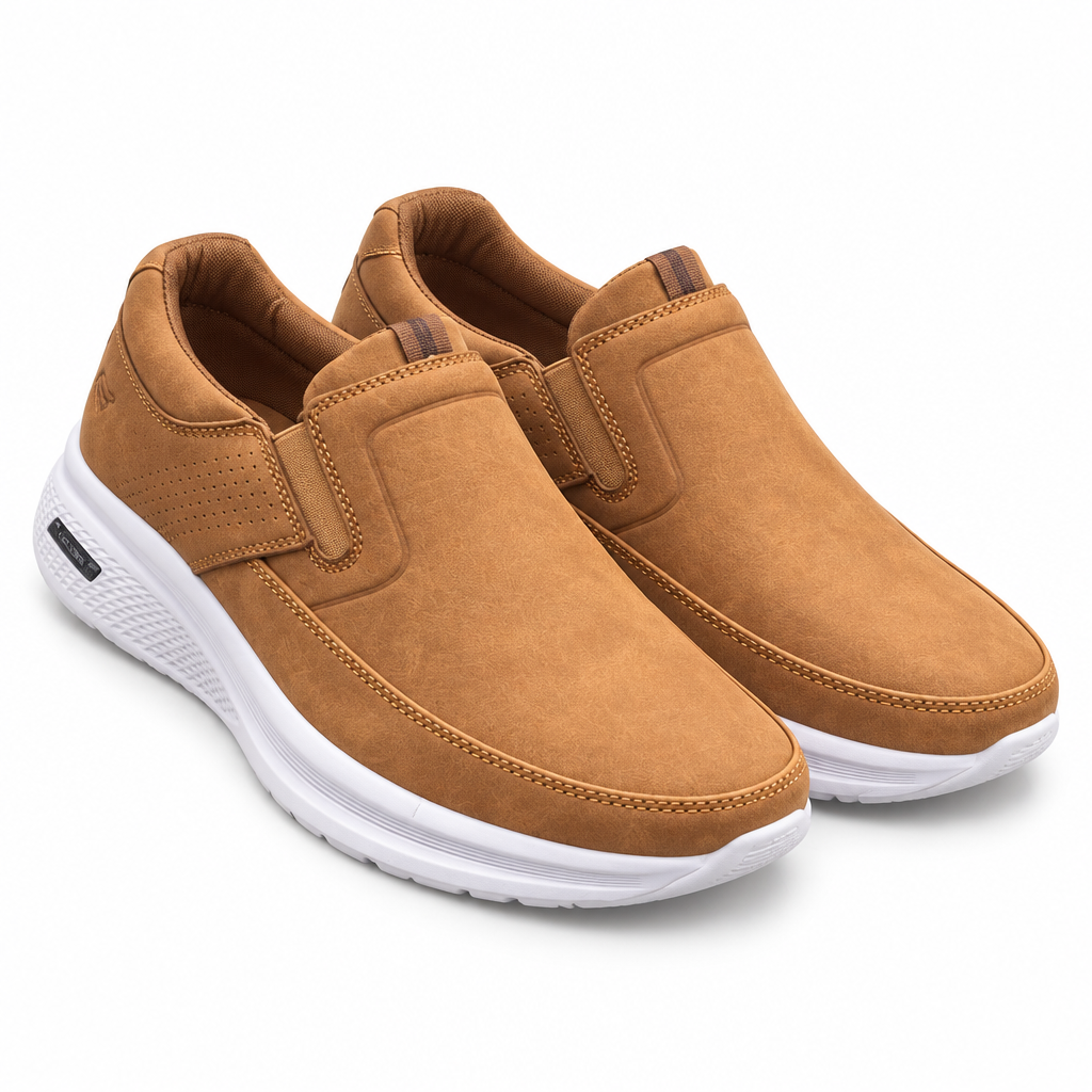 Camel suede-look slip-on comfort sneakers pair