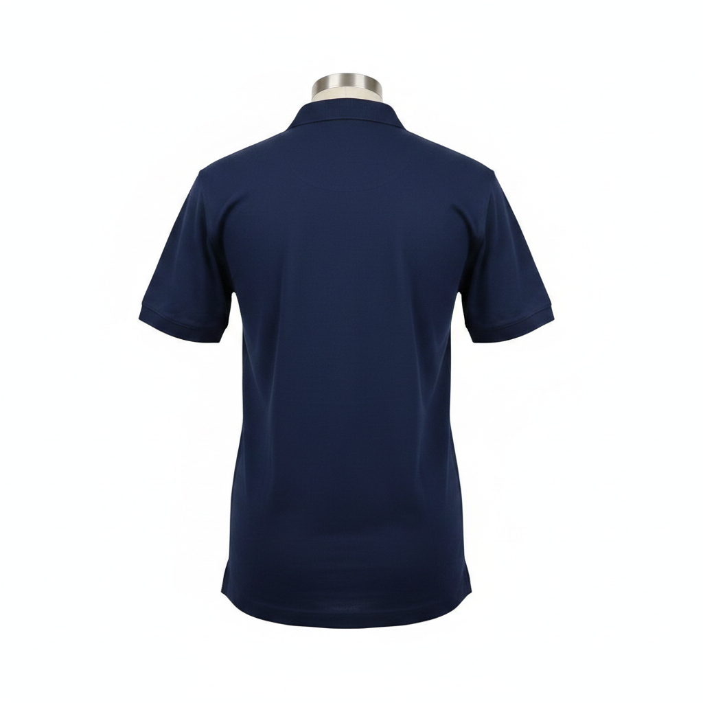 Women's navy blue colour block polo shirt - ghost mannequin back view