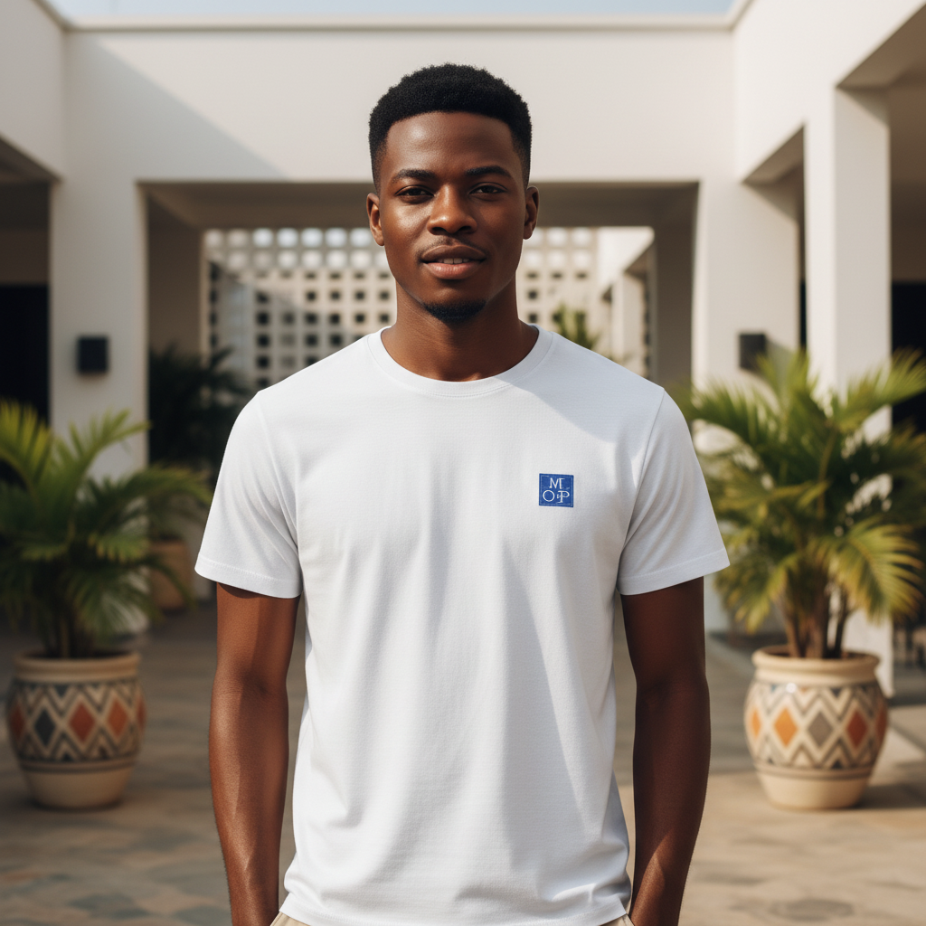 MOP Box Logo Tee White – Front Model View