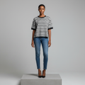 Black & White Geometric Tribal Knit Short-Sleeved Shirt - Model Front