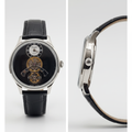Men's black dial skeleton automatic watch – front and side ghost mannequin view