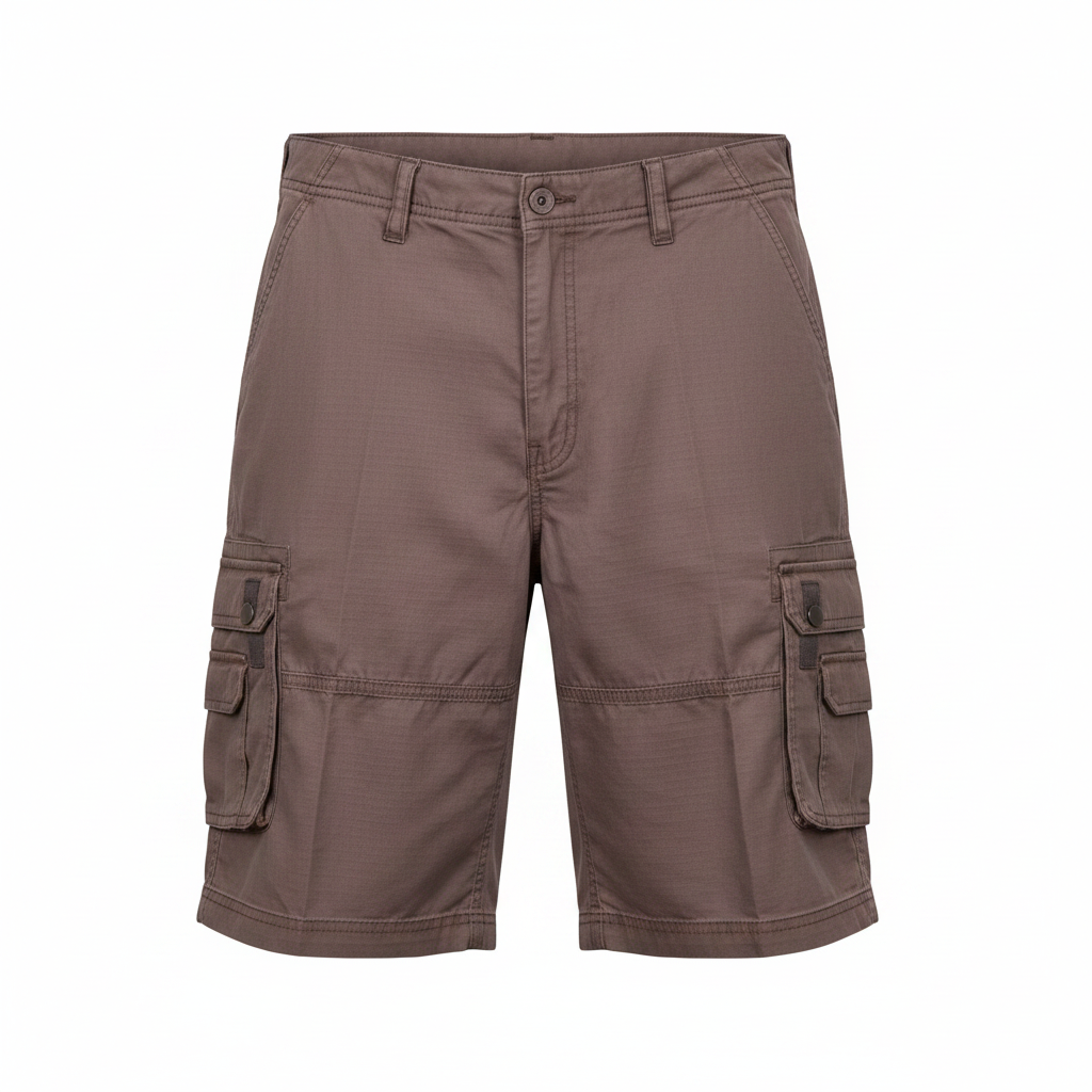 Ghost mannequin view of Men's Mocha Brown Multi-Pocket Cargo Shorts