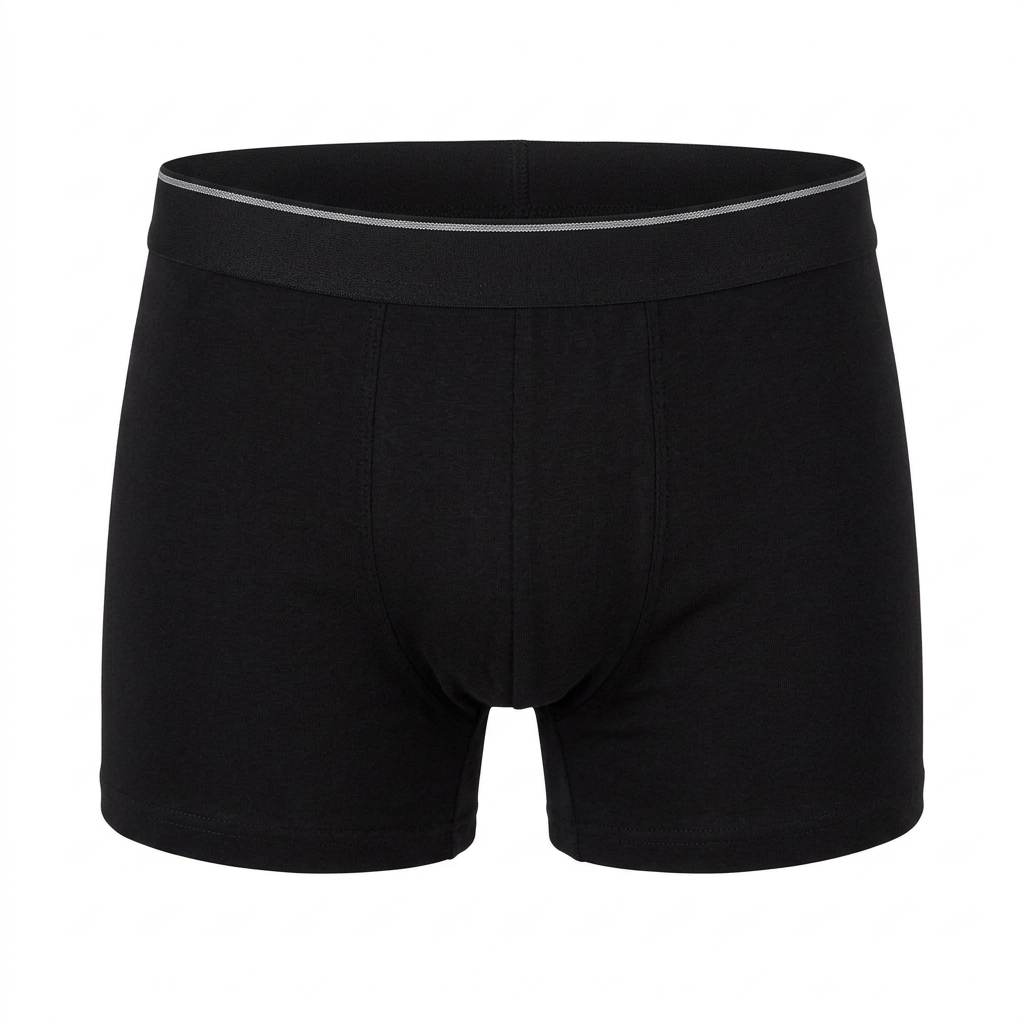 AI-generated black boxer briefs with subtle grey trim