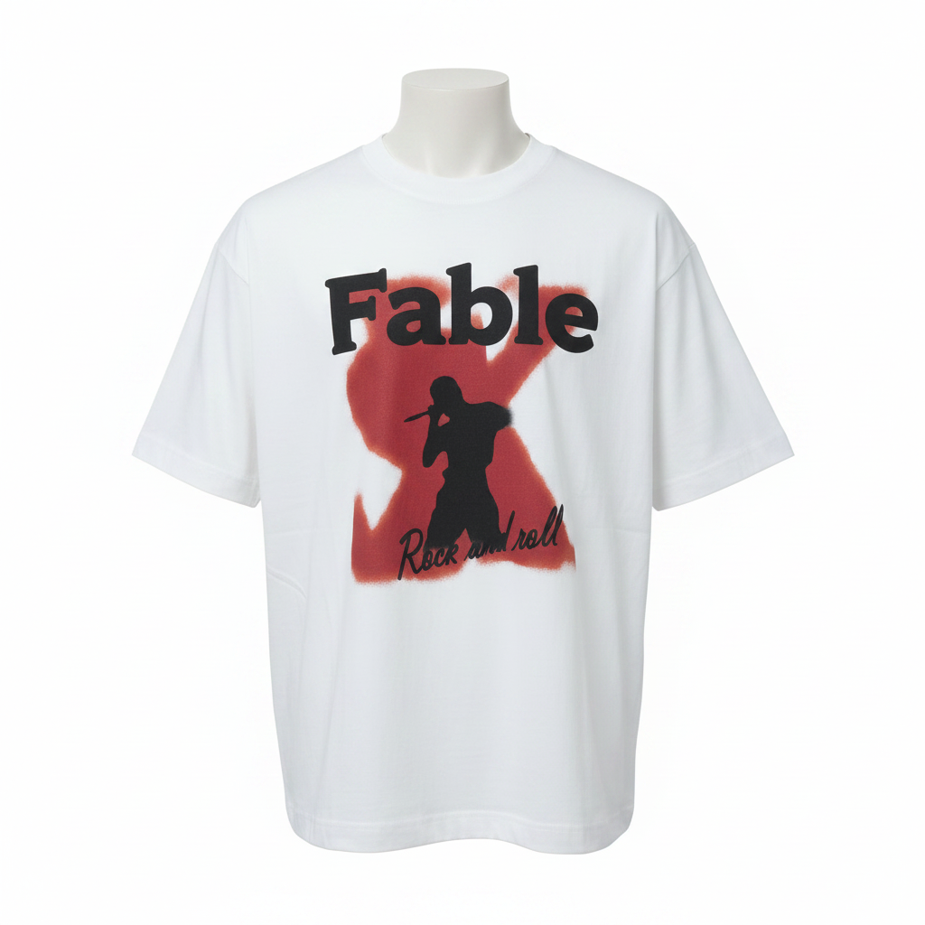 White Fable Rock and Roll Oversized Tee - Ghost Mannequin Front