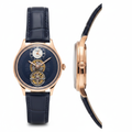 Men's navy blue rose gold skeleton watch – front and side ghost mannequin view