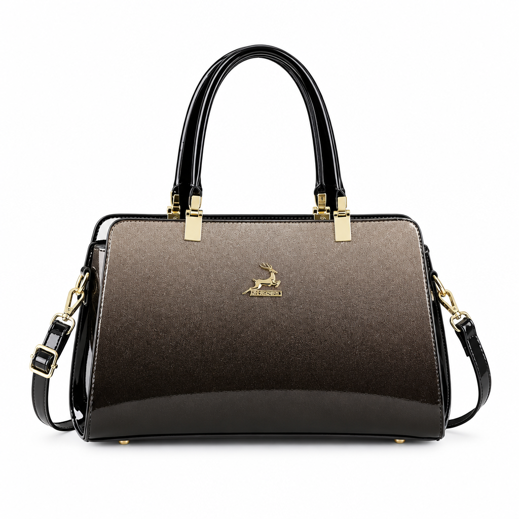 Structured women's handbag with dark gradient on white background