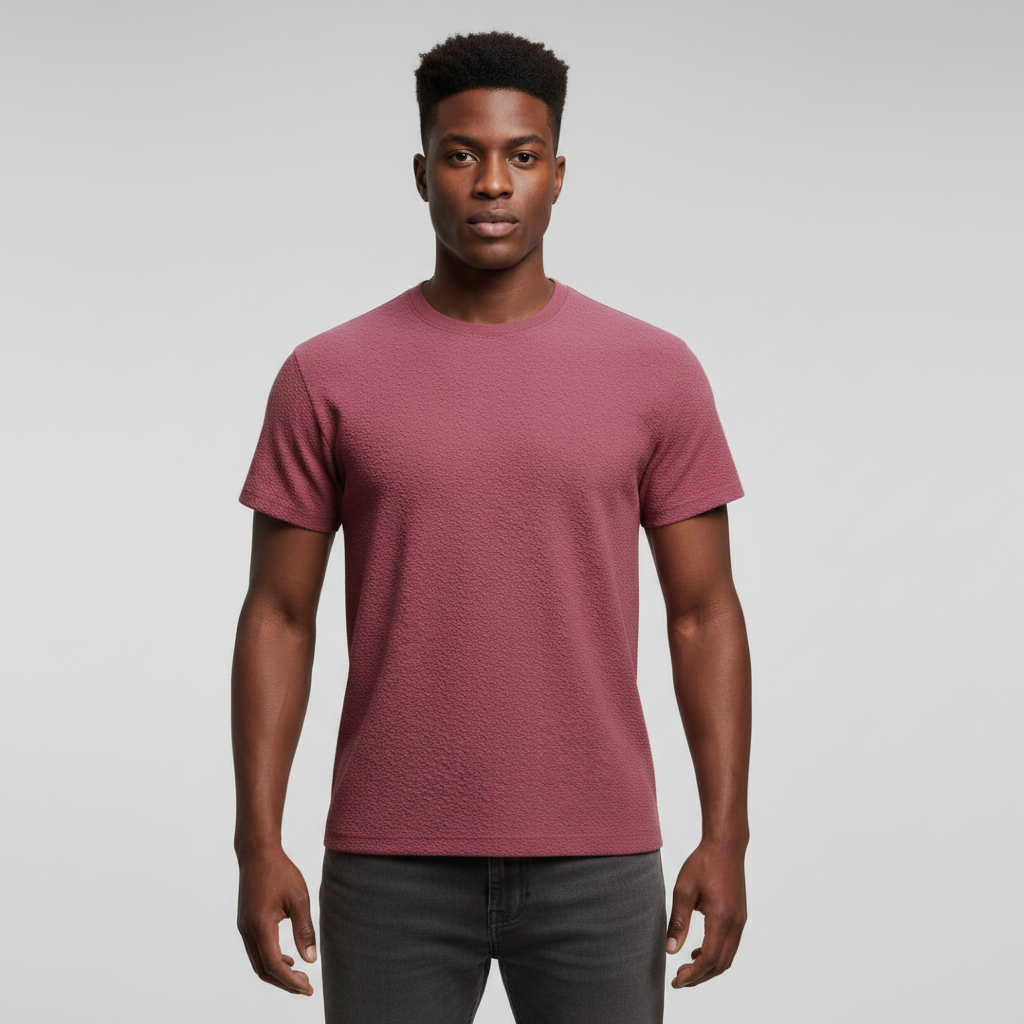 Marl Crew Neck Tee – Dusty Rose – Model Front View