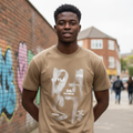 Young Nigerian male model wearing Graffiti Style Khaki Tee