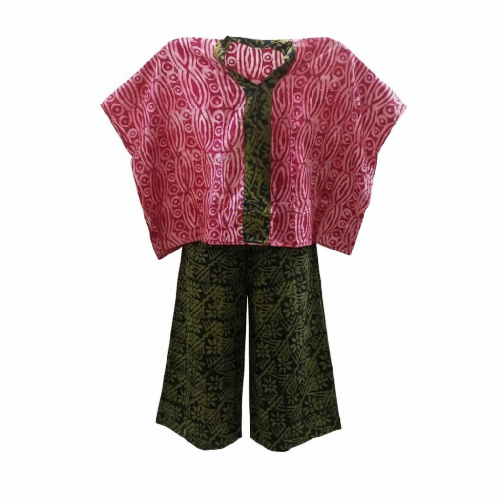 Women's Pink & Olive Batik Bubu Set – Ghost Mannequin View