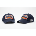 Navy blue vintage patch dad cap product shot front and side view