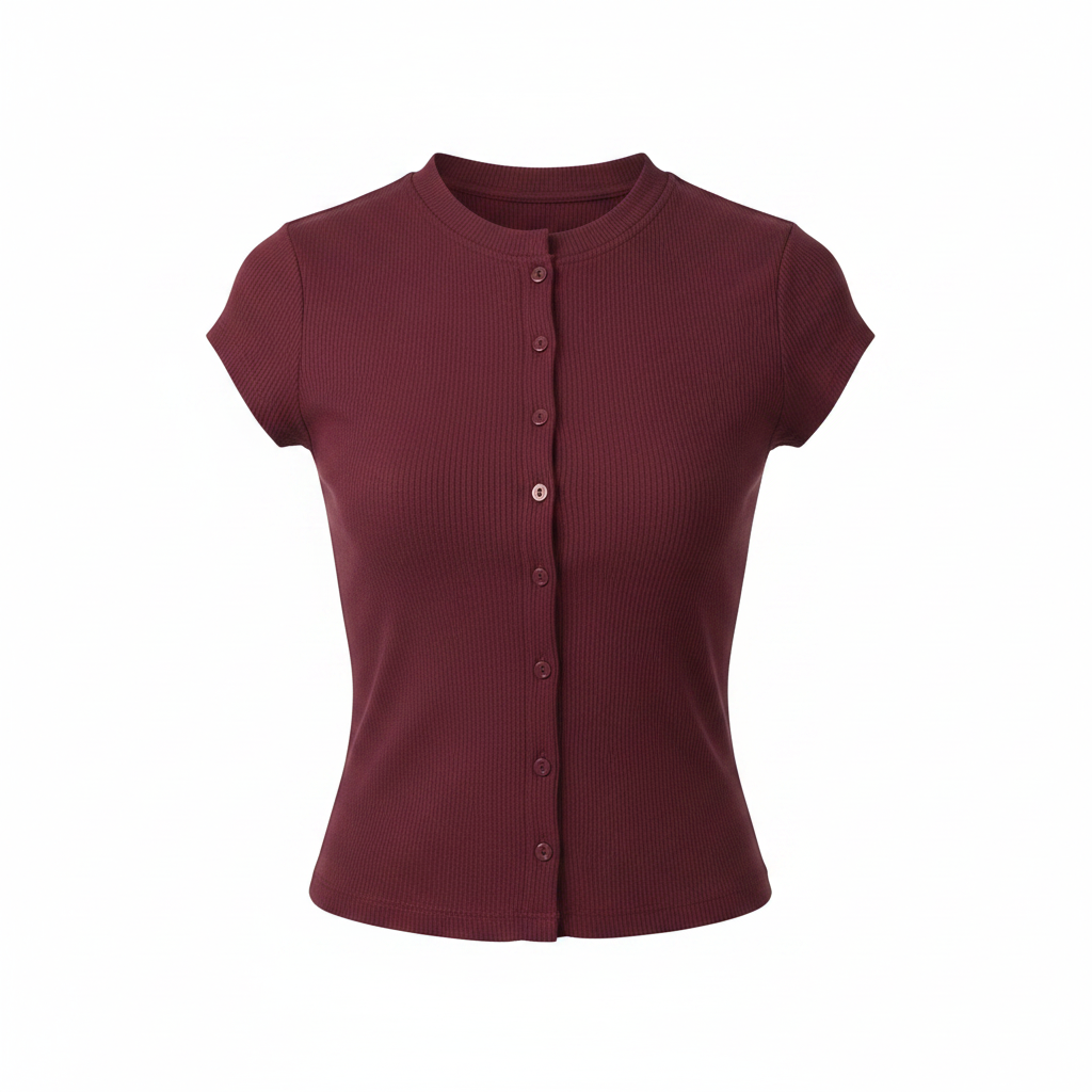 Ribbed Button-Front Cap Sleeve Crop Top – Ghost Mannequin Wine