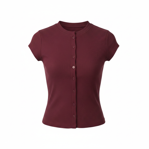 Ribbed Button-Front Cap Sleeve Crop Top – Ghost Mannequin Wine