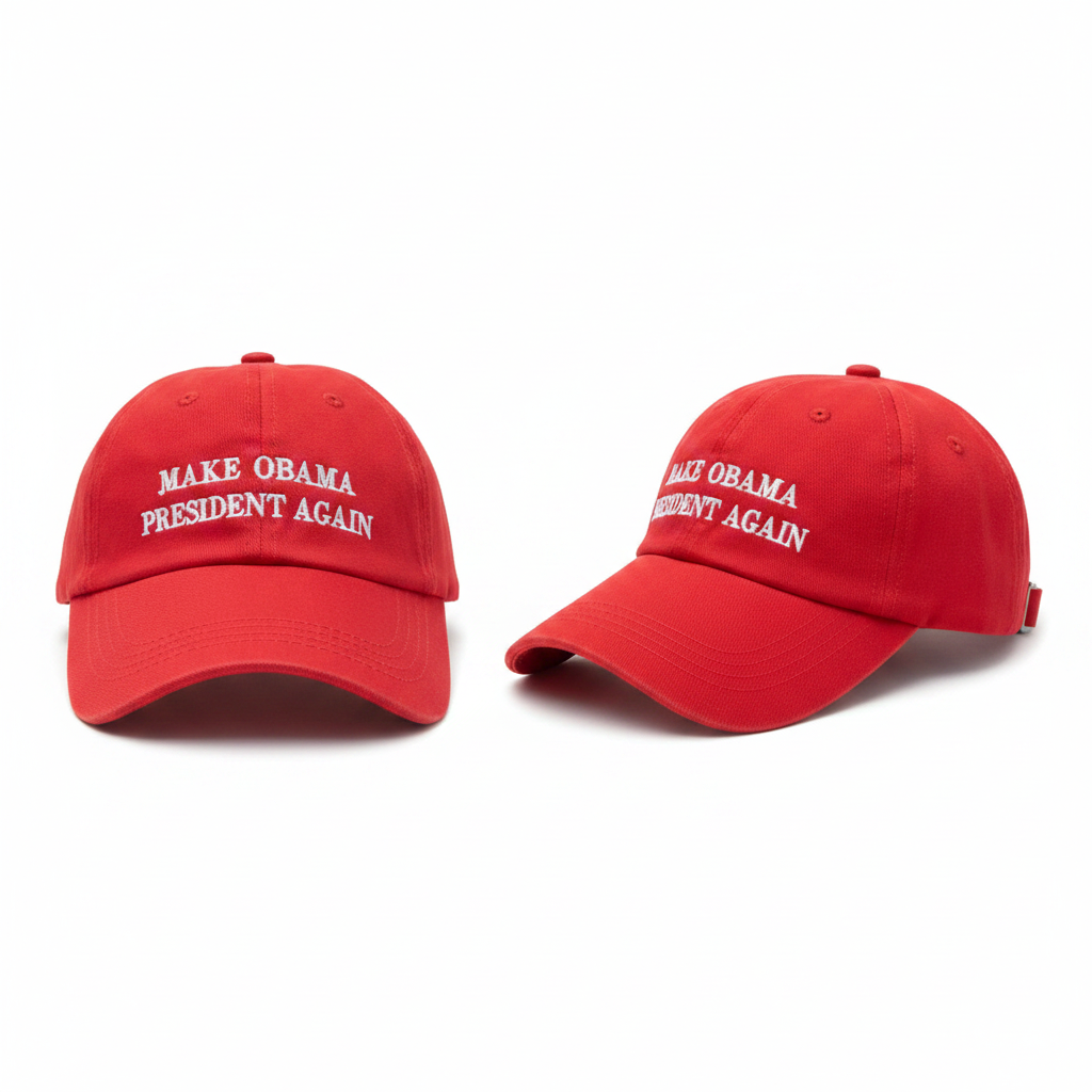 Red baseball cap with white slogan embroidery ghost mannequin front and rear-side view