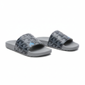 Men's Grey Monogram-Print Slide Sandal – Ghost Mannequin Pair Front and Side View