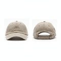 Plain acid-washed beige light tan dad cap ghost mannequin front and side view