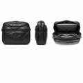 Gia Marco black leather multi-zip laptop bag ghost mannequin front side and interior view