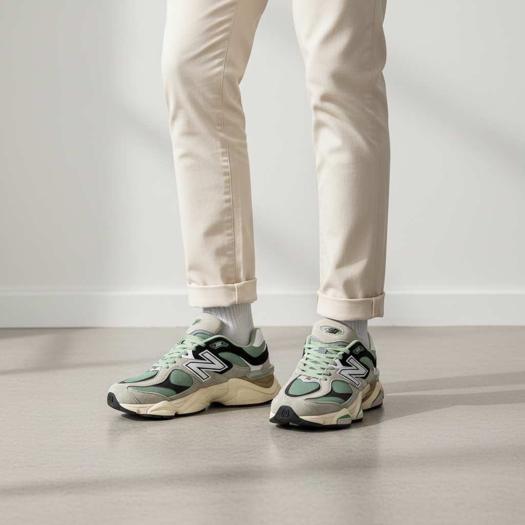 New Balance 9060 Sage Green Retro Sneaker - Model Shot