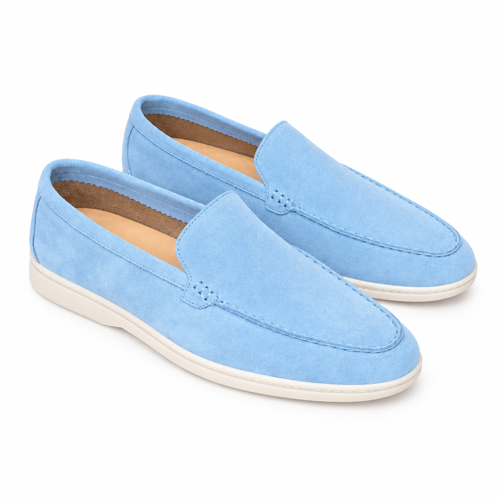 Summer Walk Suede Loafer – Sky Blue, Ghost Mannequin
