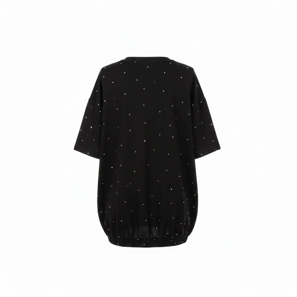 Ghost mannequin back view - black rhinestone Minnie Mouse graphic top