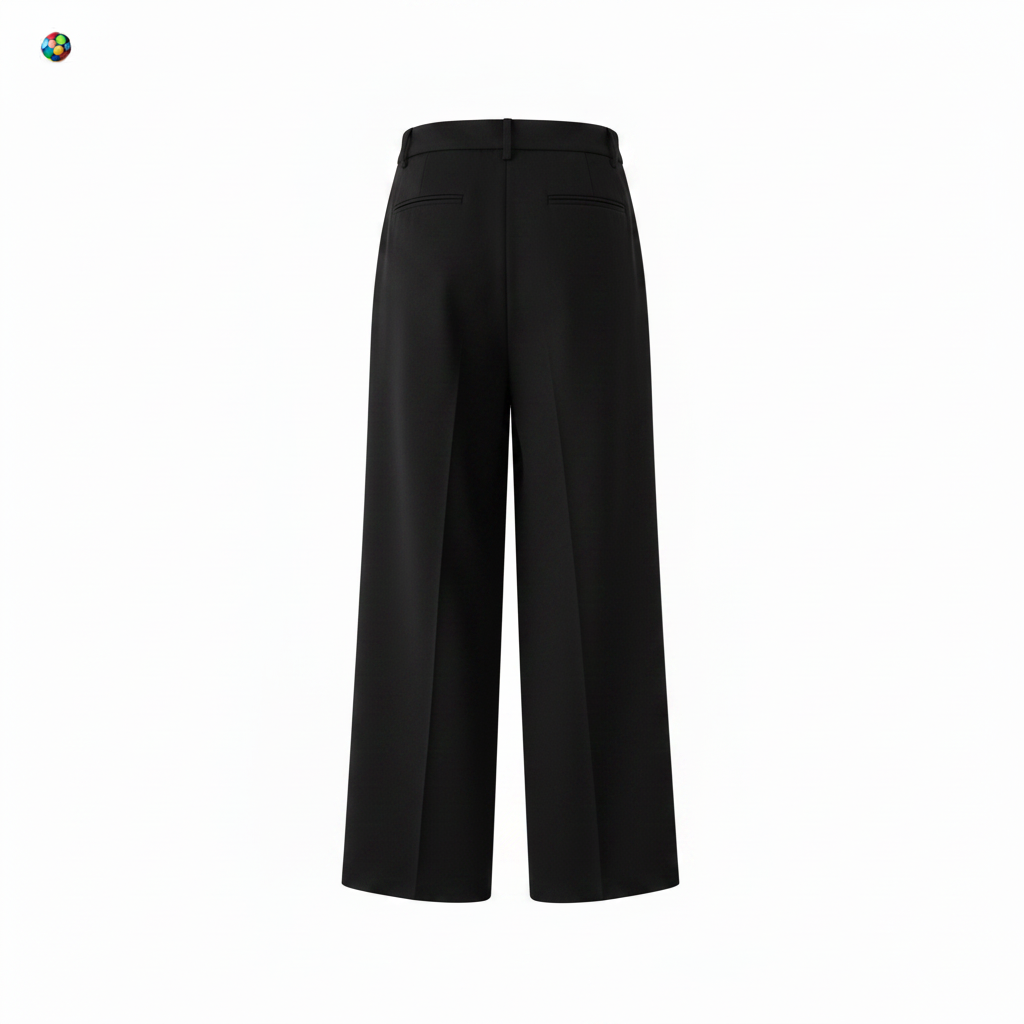Black Wide-Leg Tailored Trousers - Ghost Mannequin Back