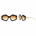 Geometric Hexagonal Sunglasses Tortoiseshell – Ghost Mannequin Front and Side View