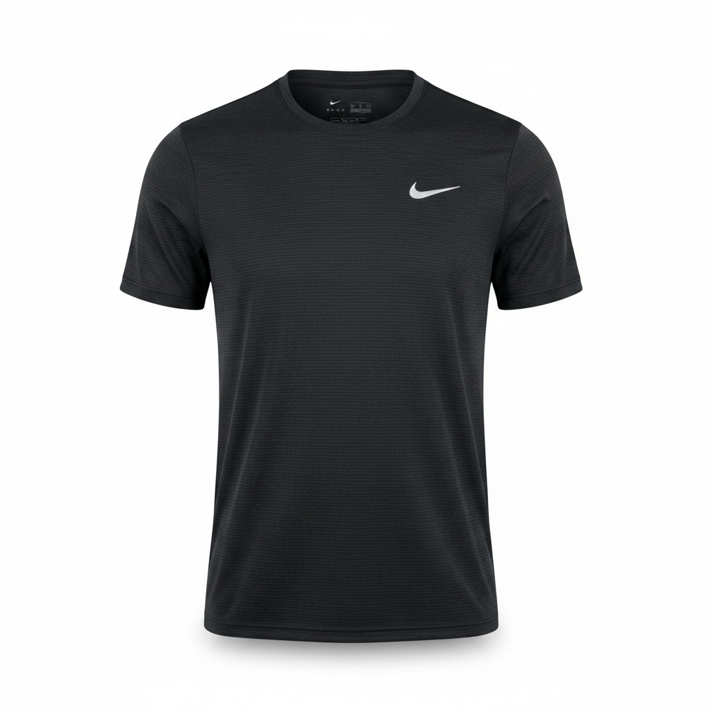 Men's black heathered athletic performance tee – ghost mannequin front view