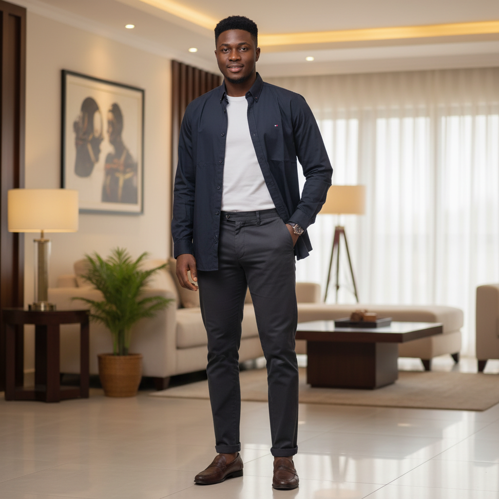 Model shot – Aribest Store Dark Navy Long-Sleeve Button-Down Casual Shirt