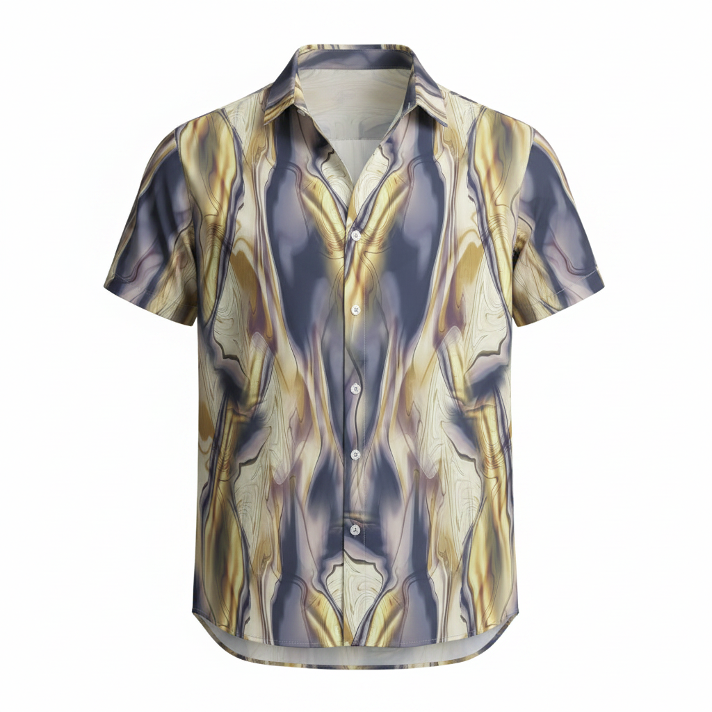 Gold Marble Agate Print Short-Sleeved Shirt - Ghost Mannequin