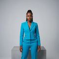 Sky Blue Double-Button Cropped Blazer - Model Front