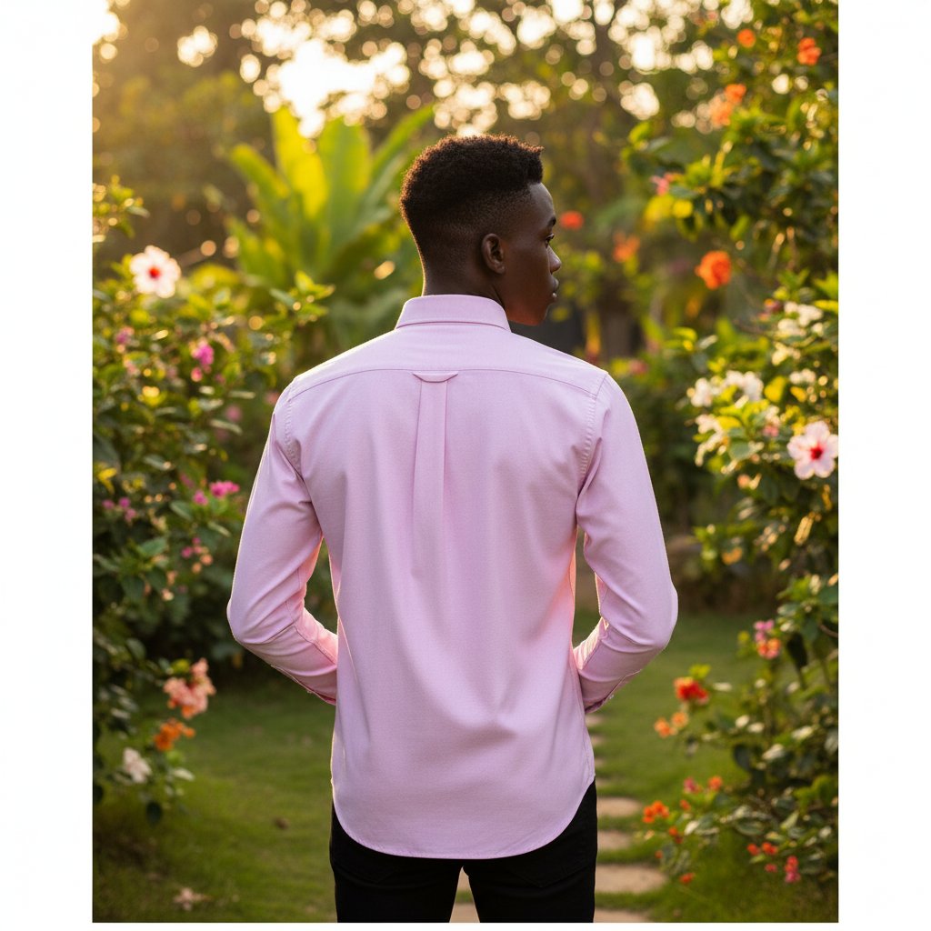 Men's Classic Light Pink Long-Sleeve Button-Down Shirt - Back View