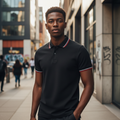 Black Red White Tipped Collar Polo Shirt on Nigerian male model
