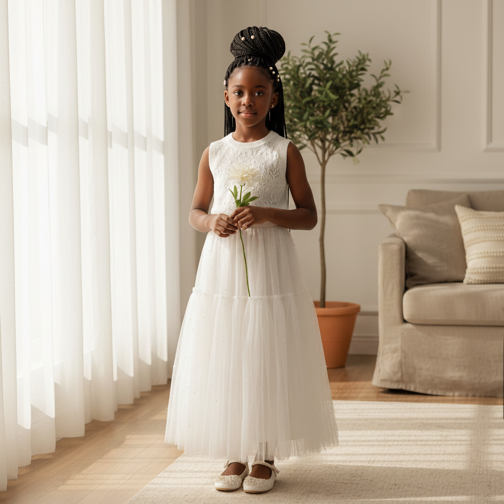 Nigerian girl model wearing white pearl tulle skirt