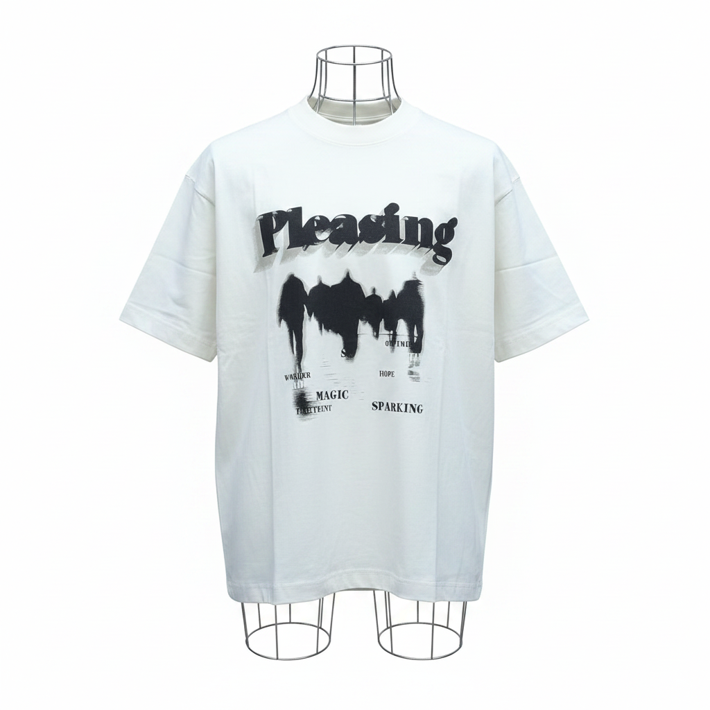 White Pleasing Graphic Oversized Tee - Ghost Mannequin Front